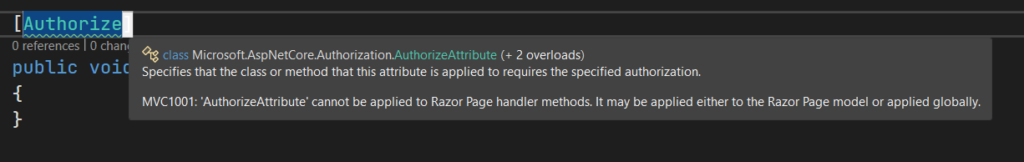 cannot have authorize on the razor page handler methods