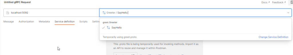 sayHello function displays in the postman request